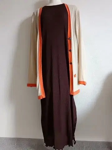 브라운 롱 드레스 + 가디건 세트