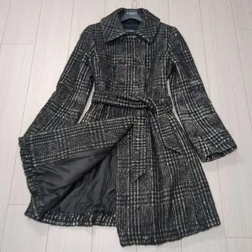 맥스앤코 롱 코트 모헤어 알파카 체크 더블 벨트