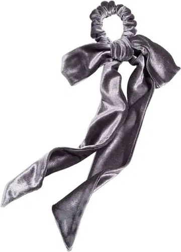 그레이 벨벳 리본 포함 스크런치