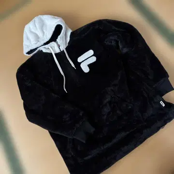 FILA 플리스 후드티 M 블랙/화이트