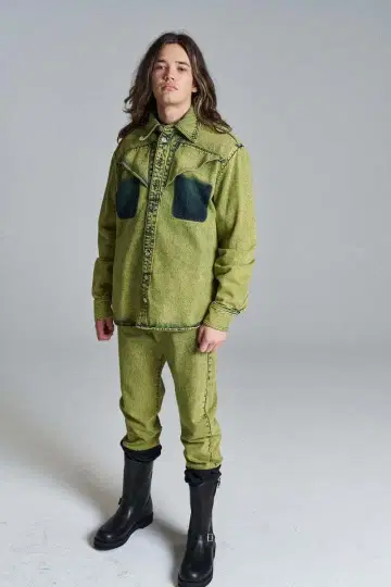 새상품 NAMACHEKO EVEH 가공 케미컬 와이드 데님 셔츠