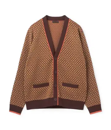 CABaN 코튼 폴리에스테르 체크 자카드 V넥 가디건