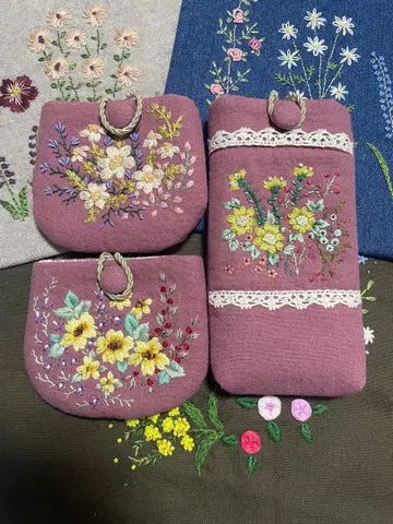 작가님 핸드메이드 자수 잡화 안경 케이스 1개 액세서리 케이스 2개