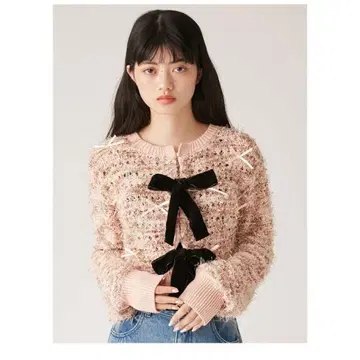 클리닝 완료 새상품급 릴리 브라운 LILY BROWN 리본 니트 가디건