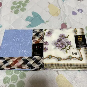 새상품 DAKS 덕 실크 코튼 대형 손수건 체크 스카프 꽃무늬 블루