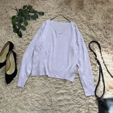 6796 비스 V넥 니트 [ F ] 퍼플/사이드 리브/드롭 숄더