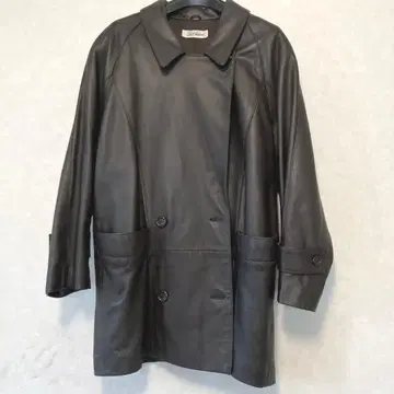 짙은 갈색 가죽 더블 브레스트 자켓