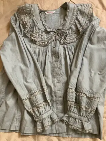 Wonderful World 블루 그레이 프랑스 레이스 블라우스