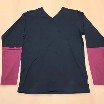 SOU SOU 블랙 빨간색 V넥 긴팔 T셔츠