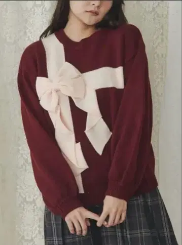 [ merry jenny ] 선물 리본 니트 보르도