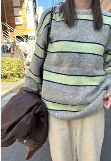 [ NUGU ] mignon 보더 라운드넥 니트