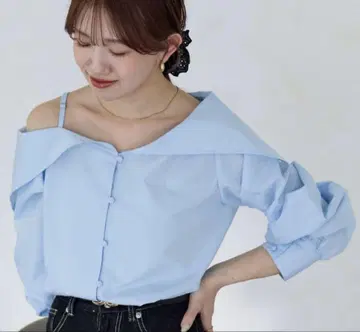 thevon 아지메 빅 칼라 블라우스 색스 블루