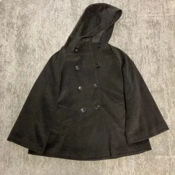 다크 그레이 후드 부착 판초 코트