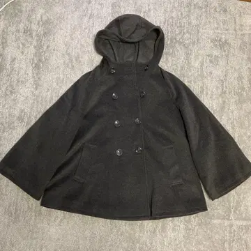 다크 그레이 후드 부착 판초 코트