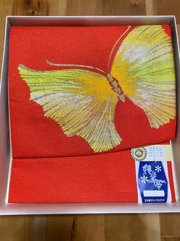 오렌지 나비 자수 부착 오비 레이온 100%