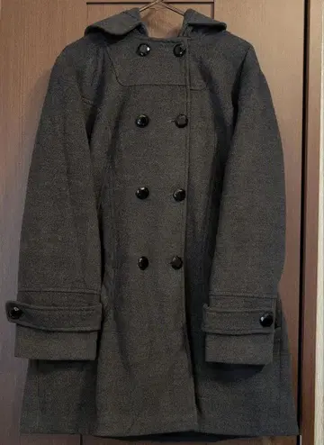 다크 그레이 더블 브레스트 롱 코트