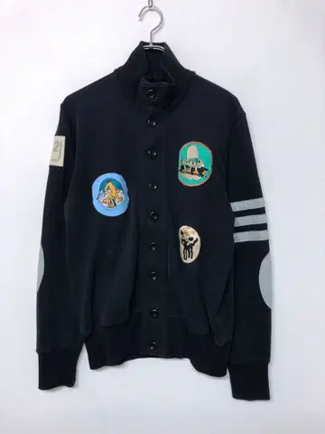 HYDROGEN 구제 의류 엘보 배치 여러 와펜 하이넥 맨투맨 블루종