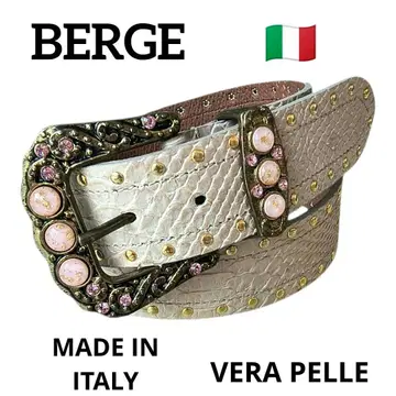 [ BERGE ] 새상품급 웨스턴 벨트 천연 가죽 비쥬 이탈리아제 베이지