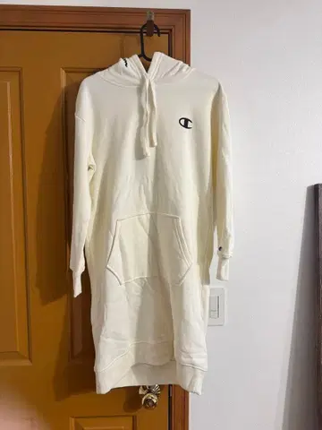 Champion 후드 부착 롱 후드티 크림
