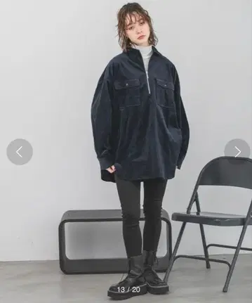 미사용 새상품 JEANASIS 코듀로이 하프 지퍼 셔츠