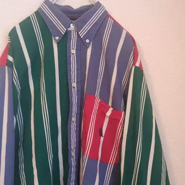 크레이지 디자인 노티카 자수 로고 스트라이프 셔츠 빈티지 90s