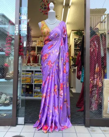 꽃무늬 비즈 달린 보라색 사리