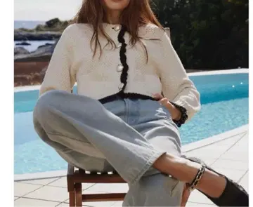 새상품 코엘 바이컬러 프릴 가디건