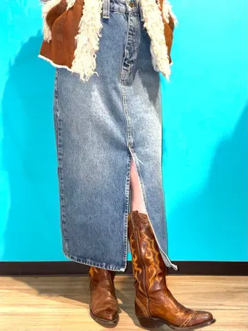 데님 롱 스커트 슬릿 스커트