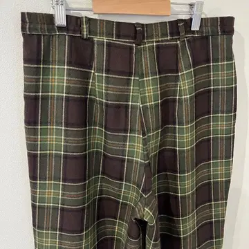 빈티지 울 팬츠 체크 무늬 슬랙스 안감 부착 L 브라운 레트로