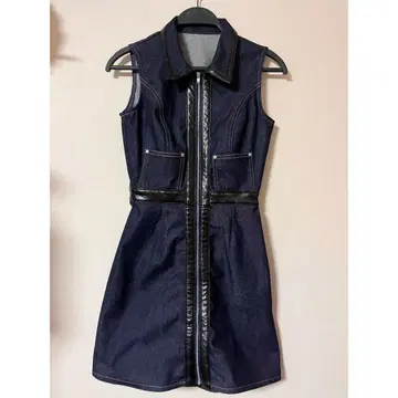 다리치 Darich 가죽 슬리브리스 데님 미니 원피스