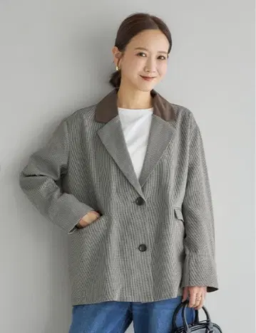 시마무라 다나카 리나 콜라보 체크 무늬 테일러드 자켓