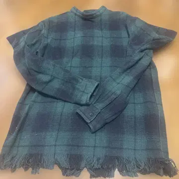 zu c ca 다크 그린 체크 프린지 긴팔 셔츠