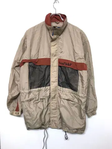 PenField 구제 의류 로고 자수 옷깃 메쉬 패널 집업 자켓