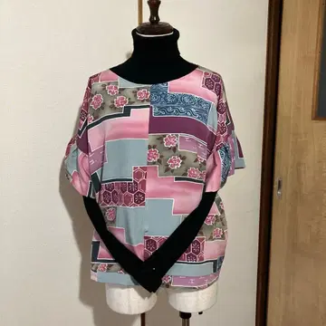 기모노 리메이크 오버 블라우스 패치워크 패턴 작은 꽃