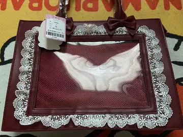 버건디 레이스 장식 토트백