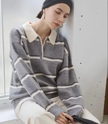 보더 폴로 소매 니트