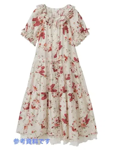 핑크하우스 리본 부케 프린트 미디 원피스 아이보리
