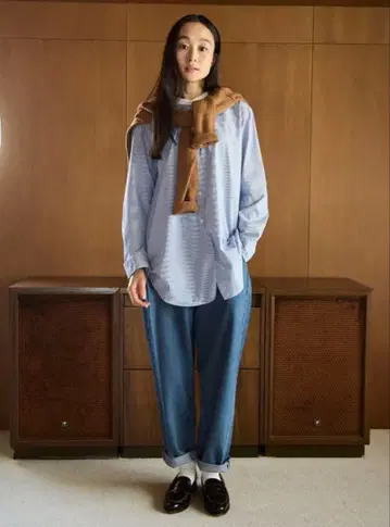 여성 나무 열매로 만든 카포크 혼방 데님 배럴 팬츠 여성 M 라이트 블루