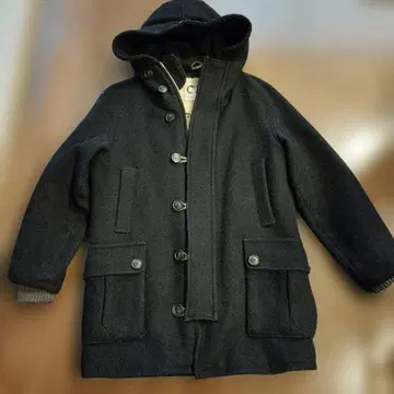 EEL 블랙 더플 코트 후드 부착