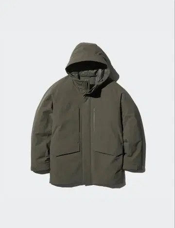 유니클로 하이브리드 다운 후드티 올리브 S 사이즈