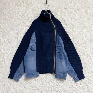 [ BABATON ] 이소재 도킹 니트 x 데님 하이넥 자켓