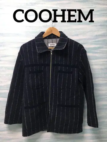 [ COOHEM ] 스트라이프 패턴 네이비 W 지퍼 자켓