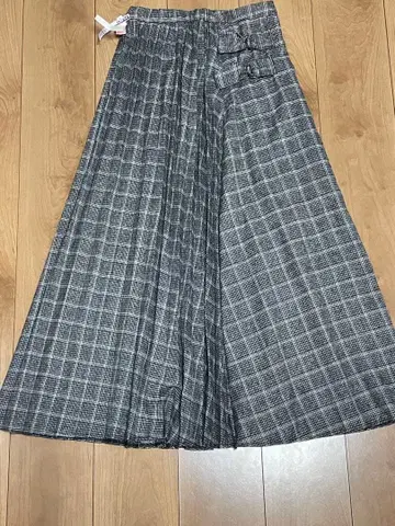 그레이 계열 체크 플리츠 스커트 롱 스커트