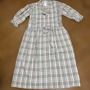 체크 무늬 리본 포함 롱 원피스