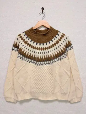 dearful 노르딕 무늬 절개 니트 페어아일 패턴 스웨터 L 사이즈