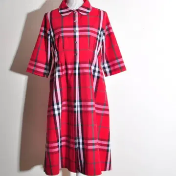 미사용 새상품 핸드메이드 원피스 빨간색 체크 코튼 L~LL