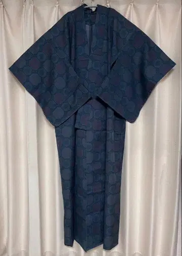 기모노 네이비 컬러 일본 의류 핸드메이드 기하학 패턴 리메이크