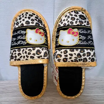 레어 레트로 새상품 2008년 헬로키티 슬리퍼 레오파드 무늬 리본 블랙