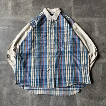 Wrangler 웨스턴 셔츠 체크 무늬 XL 상당 파랑 베이지