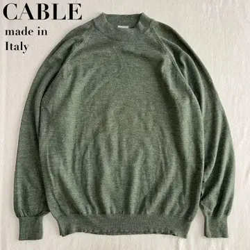 이탈리아제 울 니트 스웨터 CABLE 그린 XL 래글런 슬리브